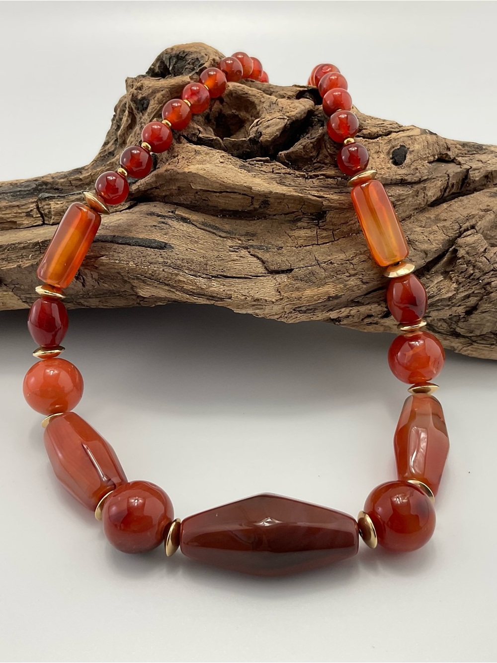 Vintage Carnelian Necklace with Gold Plate Accent Beads, BoHo, 18 1/2" Long - Picture 9 of 11